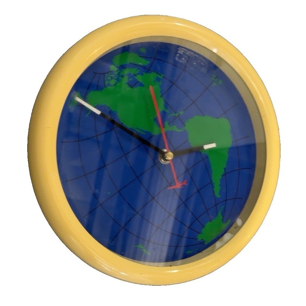 Vintage Globe World Map Wall Clock Earth Retro Space Age Decor Tested Works